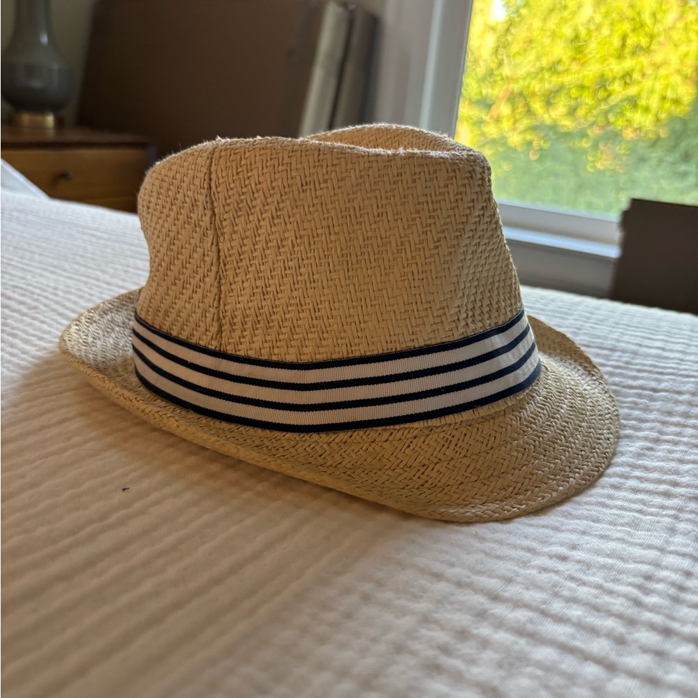 Kids Straw Fedora Hat with Black and White Band